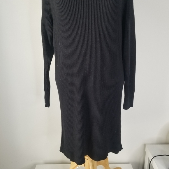 French Connection Black Katerina Mini Ribbed Sweater Dress Size L Turtleneck - Picture 5 of 12